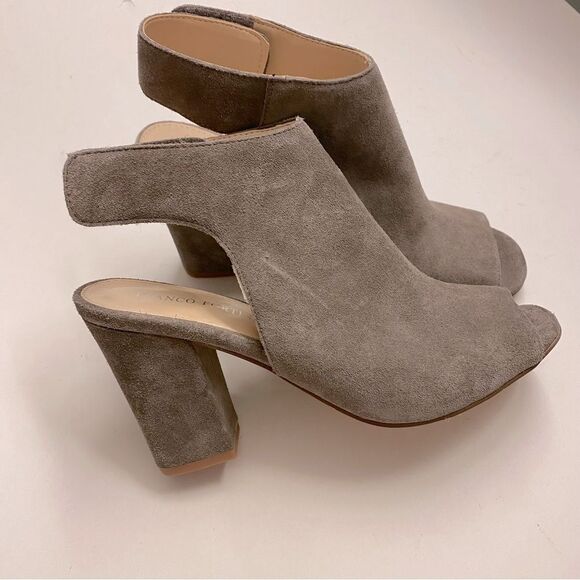 Franco Fortini brown Lisa leather suede block heel open toe pump shoes booties 9 - Picture 1 of 11
